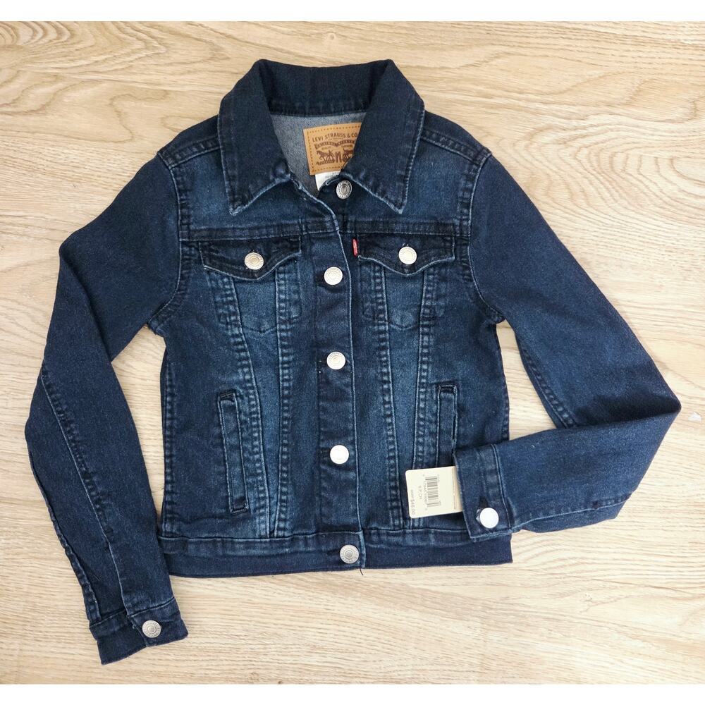 Levi's Kids Dark Wash Cotton Denim Trucker Jacket Size Small 8-10 YRS Old